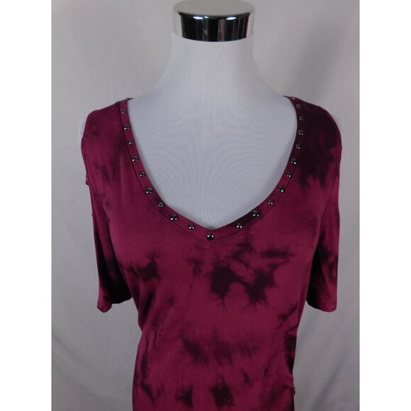 Rock & Republic Tie Dye Studded Cold Shoulder Tee M - Picture 2 of 11
